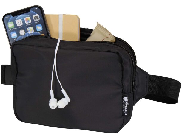 Bolsa bandolera de viaje reciclada Trip Aware con trazabilidad Negro intenso detalle 4