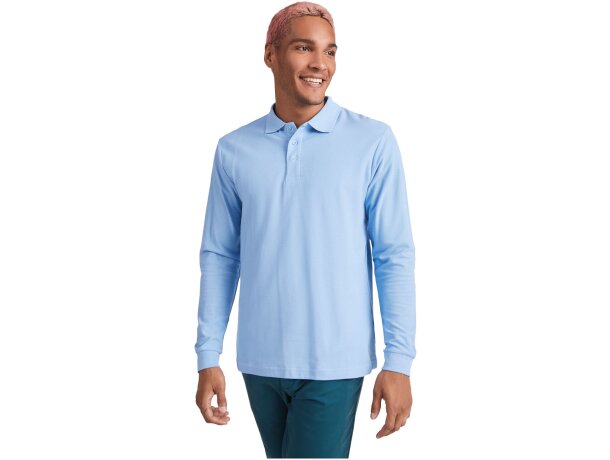 Polo manga larga hombre Estrella Roly 100% algodón piqué Granate detalle 39