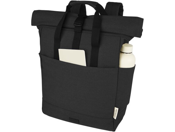 Mochila enrollable Joey lona reciclada GRS para portátil 15? Negro intenso detalle 4