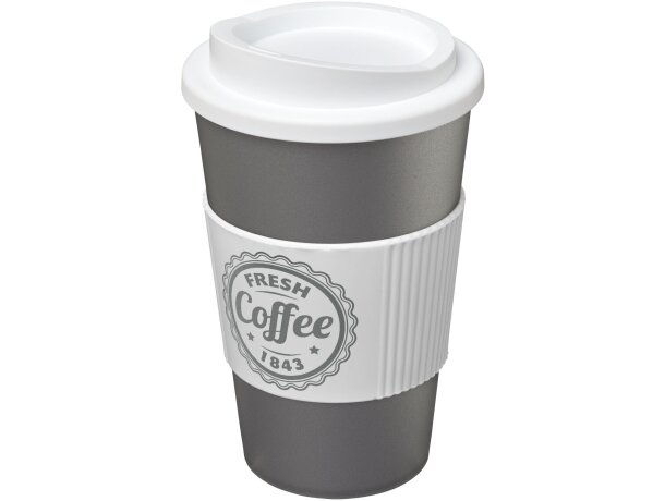 Vaso térmico 350ml con agarradera Americano Plateado/blanco detalle 89