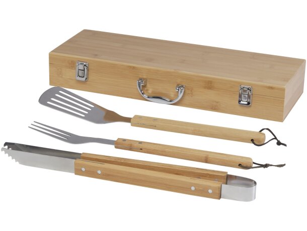 Set barbacoa Assadus acero inoxidable bambú sostenible 3 piezas Natural detalle 4