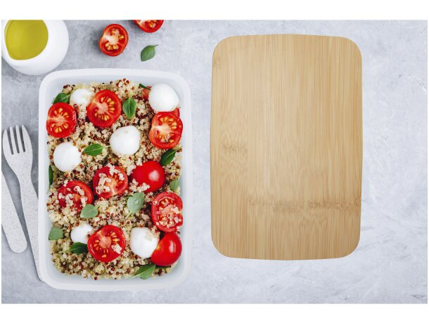 Fiambrera Mangi con tapa bambú y plástico reciclado GRS Blanco detalle 5