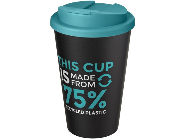 Vaso de plástico con cierre clip y tapa de rosca pp reciclado 350ml Azul aqua/negro intenso detalle 14