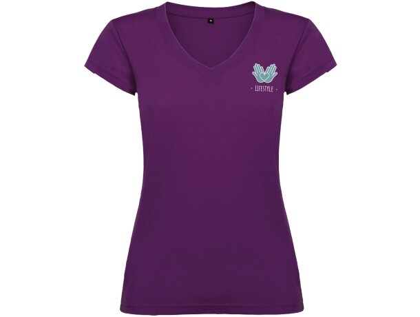 Camiseta cuello pico mujer Roly Victoria algodón 155 g/m² Morado detalle 31