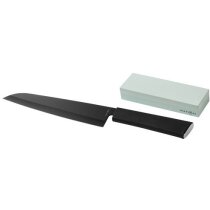 Cuchillo de chef con piedra de afilar personalizada negro intenso