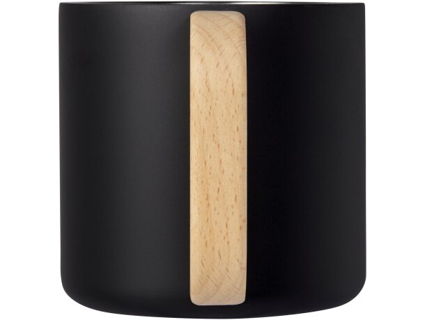 Taza acero inoxidable reciclado Bjorn con asa de madera Negro intenso detalle 3