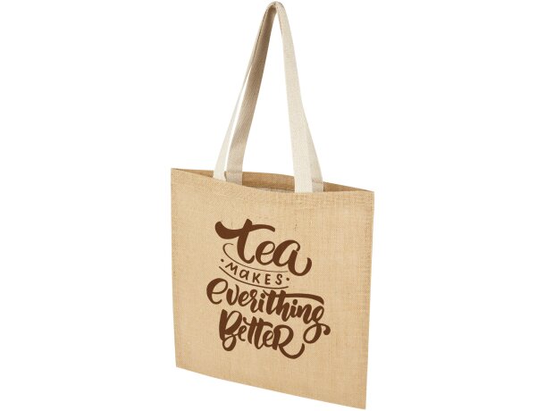 Bolsa tote Juta de yute laminado 300 g/m² con asas de algodón Natural/blanco detalle 1