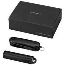 Set de regalo con linterna y mini navaja personalizado negro intenso Set de regalo con linterna y mini navaja personalizado negro intenso