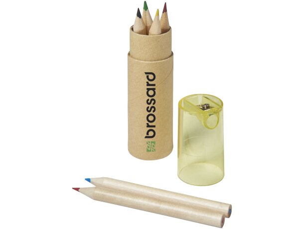 Cajita cilíndrica de cartón con lápices de colores personalizado