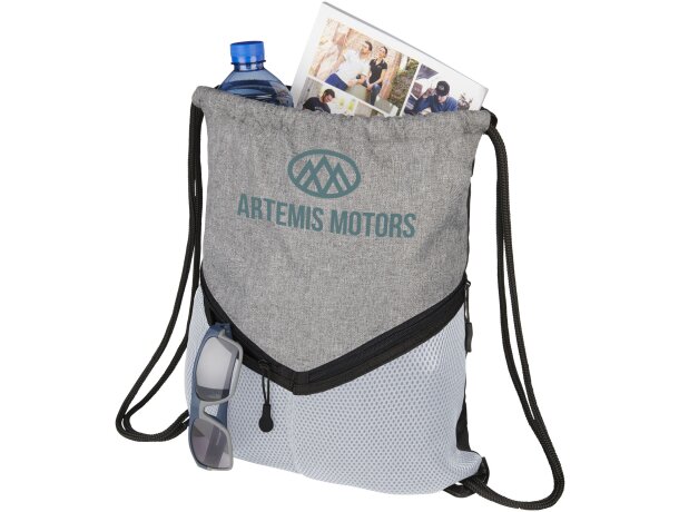 Mochilas de cuerdas personalizadas baratas con dos bolsillos poliéster 600D Blanco/gris detalle 13