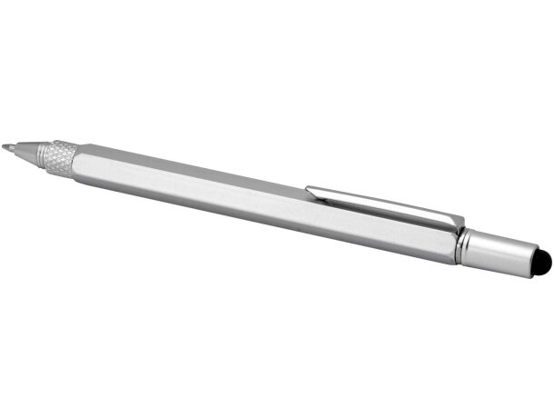 Bolígrafo multifunción Dora aluminio reciclado con stylus Plateado detalle 4