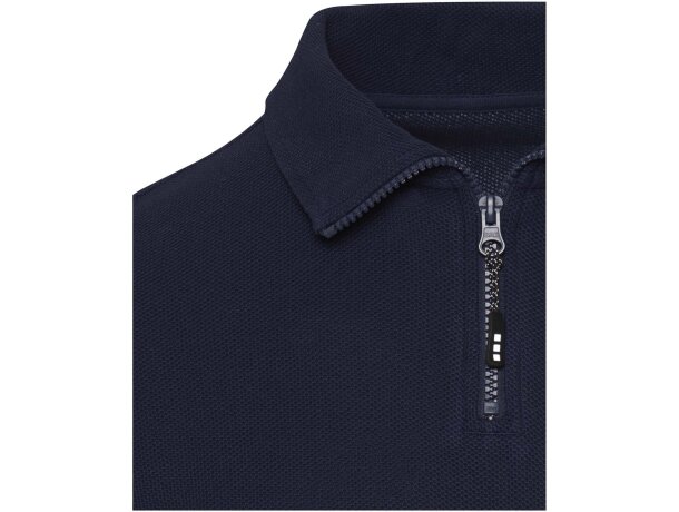 Polo manga larga Zeus con media cremallera en algodón piqué Azul marino detalle 12