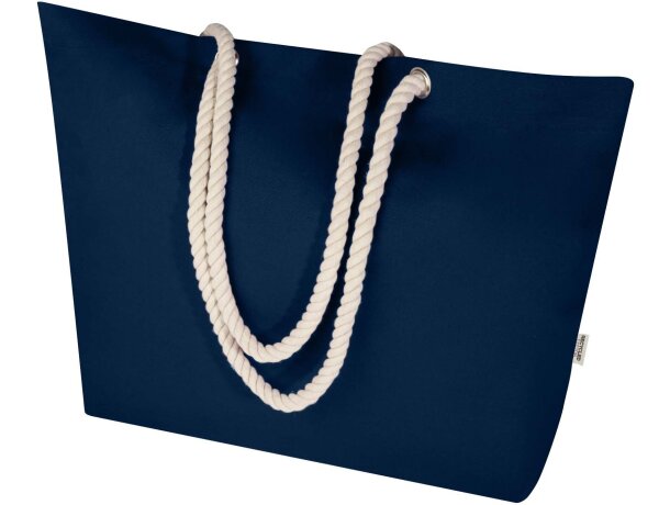 Bolsa tote de playa algodón reciclado certificado GRS Florida Azul marino detalle 16