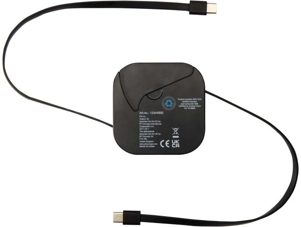 Cable retráctil reciclado 5 en 1 Gloas con carga rápida 100W Negro intenso detalle 3