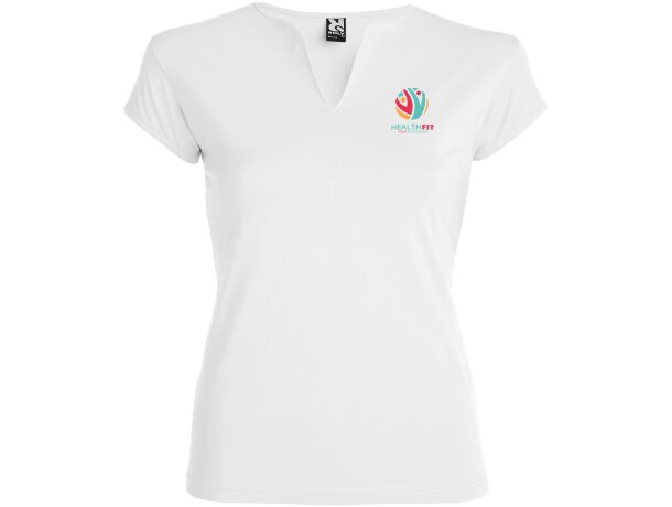 Camiseta manga corta mujer Belice Roly entallada cuello v Blanco detalle 6