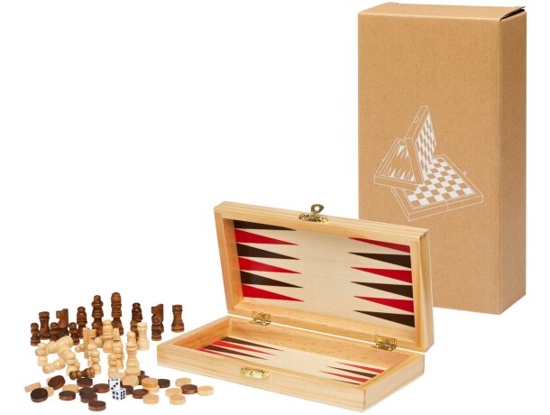 Set de juegos 3 en 1 de madera Mugo ajedrez damas backgammon Natural detalle 3