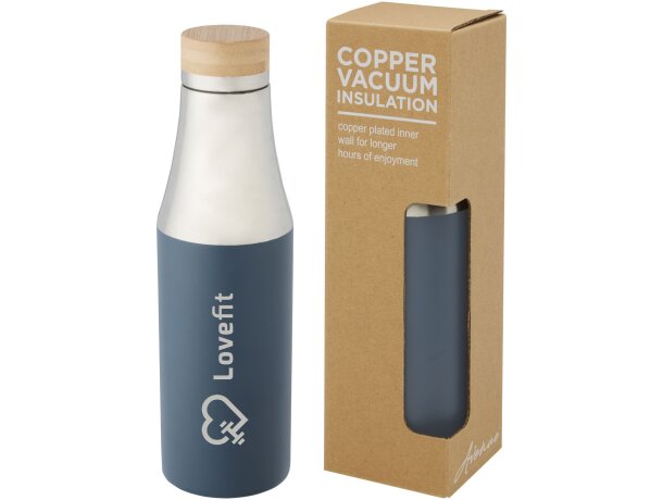 Botella de acero inoxidable con aislamiento al vacío de cobre de 540 ml con tapa de bambú Hulan Azul hielo detalle 10