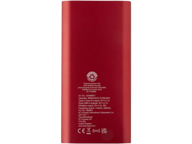 Batería externa inalámbrica Juice 8000 mAh aluminio reciclado Rojo detalle 10