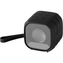 Altavoz con bluetooth en goma y metal personalizado negro intenso Altavoz con bluetooth en goma y metal personalizado negro intenso