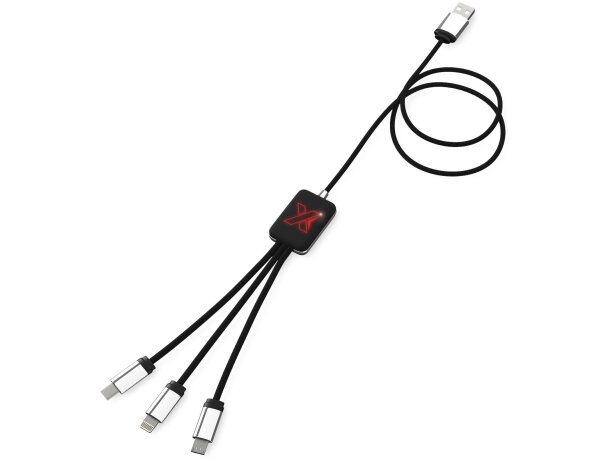 Cable de carga C17 retroiluminado triple conector USB-C Rojo/negro intenso detalle 5