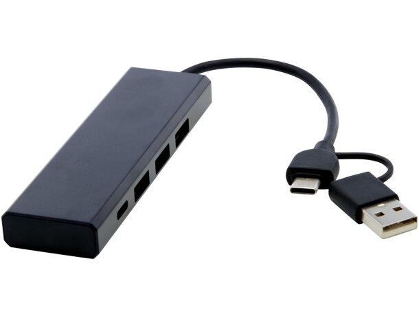 Hub USB 2.0 Rise de aluminio reciclado con 4 puertos y tipo C Negro intenso detalle 7