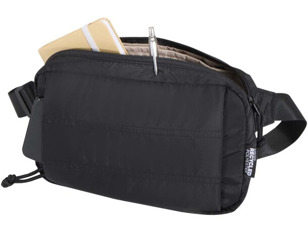 Riñonera Puffer acolchada de poliéster reciclado certificado GRS Negro intenso detalle 4