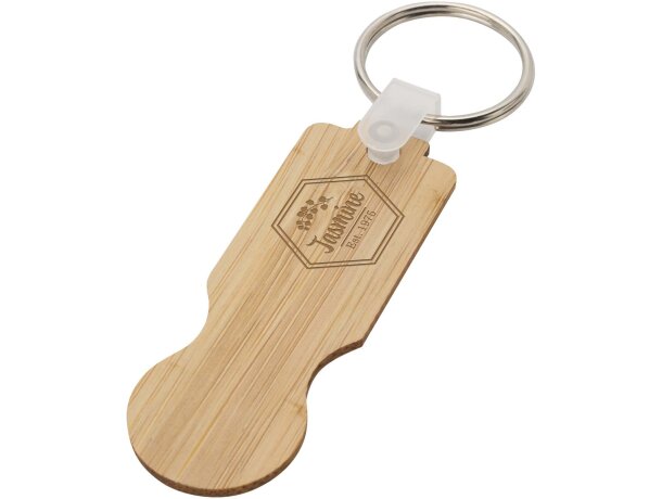 Llavero con moneda para carrito de bambú Ronan Natural detalle 1