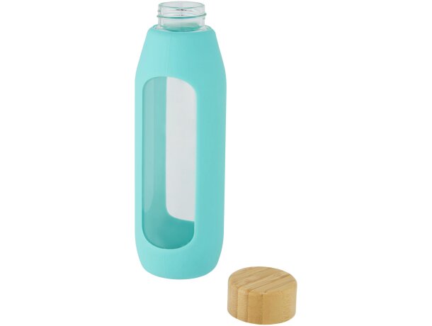 Botella de vidrio borosilicato de 600 ml con agarre de silicona Tidan grabado