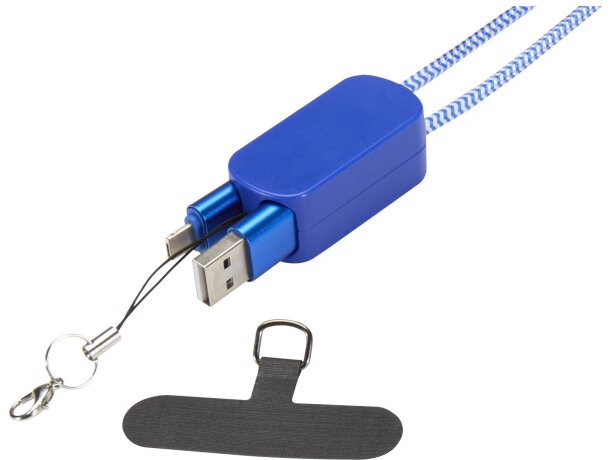 Lanyard Anser plástico reciclado cable 5 en 1 para smartphone Azul real detalle 8