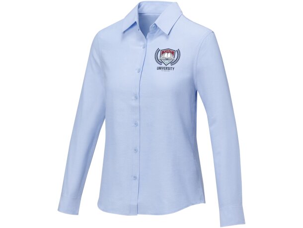 Camisa manga larga mujer Pollux Oxford entallada personalizable Azul claro detalle 6