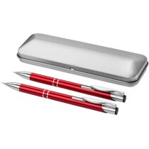Juego de bolígrafo y portaminas de aluminio en estuche personalizado rojo