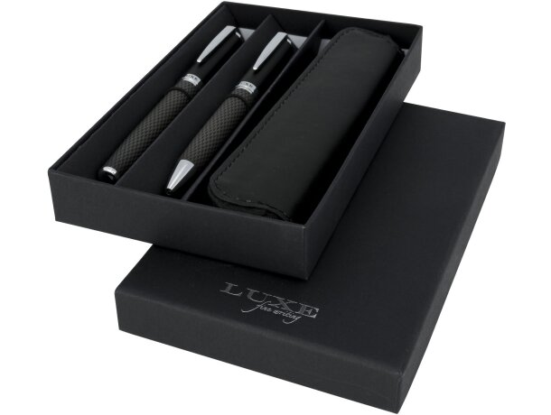 Set Carbon duo personalizable rollerball y bolígrafo fibra Negro intenso detalle 8