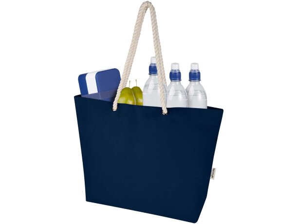 Bolsa tote de playa algodón reciclado certificado GRS Florida Azul marino detalle 17