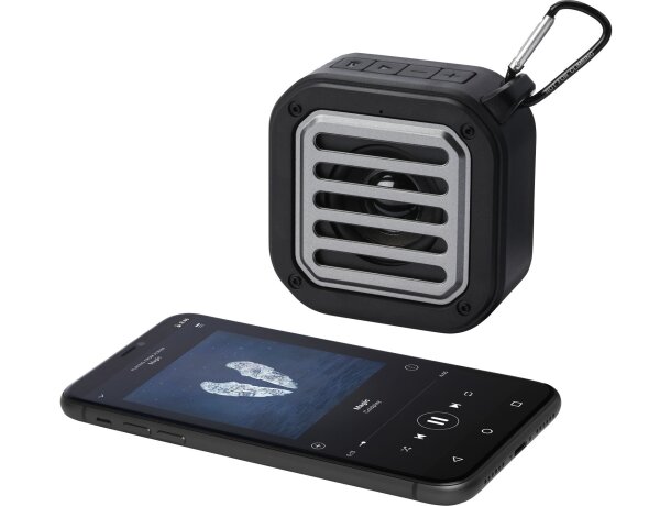 Altavoz solar Bluetooth IPX5 de 3W con mosquetón Solo Negro intenso detalle 6