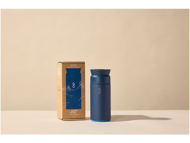 Termo 350 ml Ocean Bottle con chip NFC y acero reciclado Azul océano detalle 6