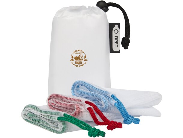 Juego de bolsas de malla en RPET Trio con logo