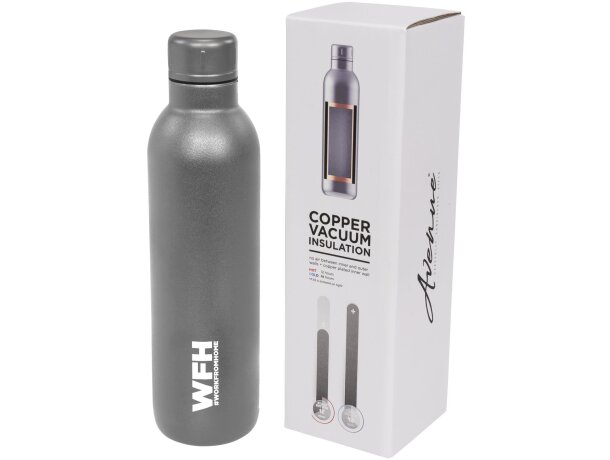 Botella termo con logo con tapa de rosca en acero inoxidable Thor Gris detalle 23