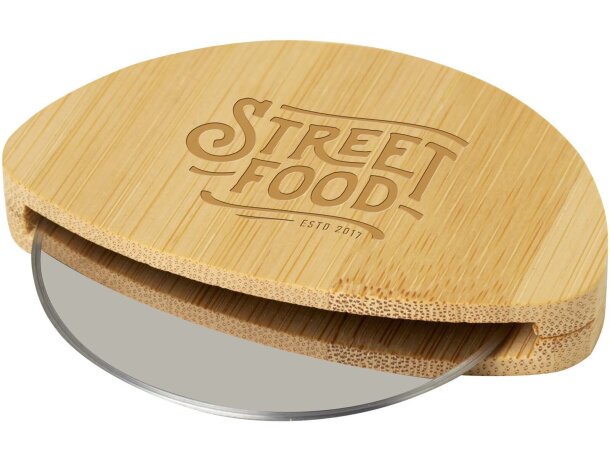 Cortador pizza Navajo con mango bambú y cuchilla acero inoxidable Natural detalle 1