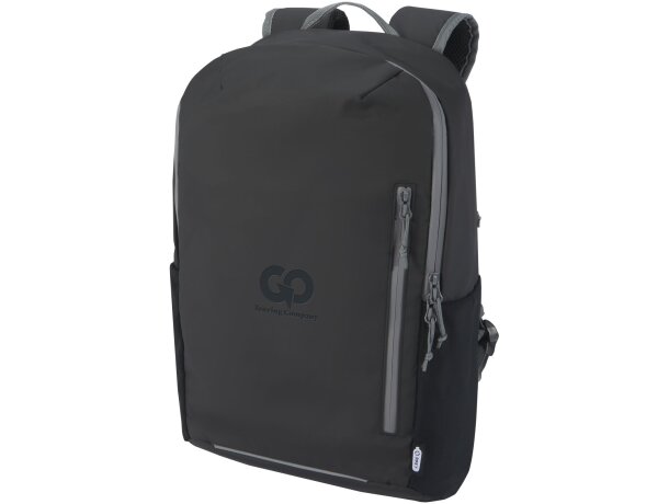 Mochila portátil 15 pulgadas Aqua con poliéster reciclado GRS Negro intenso detalle 1