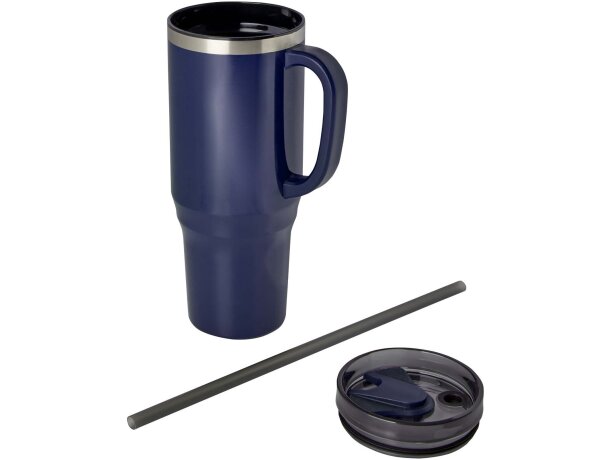 Vaso térmico con pajita Melbourne 1200ml acero reciclado Azul marino detalle 33