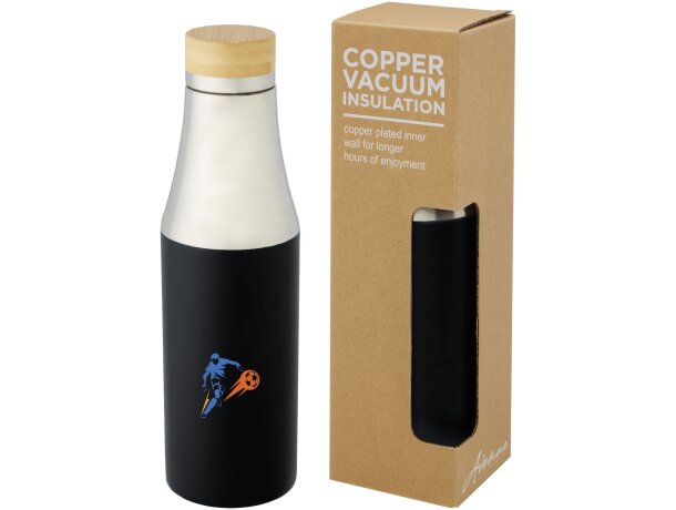 Botella de acero inoxidable con aislamiento al vacío de cobre de 540 ml con tapa de bambú Hulan Negro intenso detalle 25