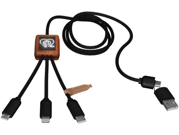 Cable de carga 5 en 1 de PET reciclado SCX.design C38 Negro intenso/madera detalle 9