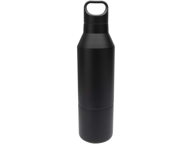 Botella isotérmica acero reciclado Odessy con vaso extraíble Negro intenso detalle 2