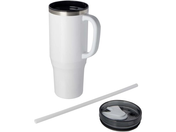 Vaso térmico con pajita Melbourne 1200ml acero reciclado Blanco detalle 27
