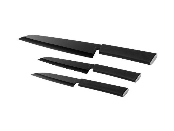 Set de 3 cuchillos de acero personalizado negro intenso Set de 3 cuchillos de acero personalizado negro intenso