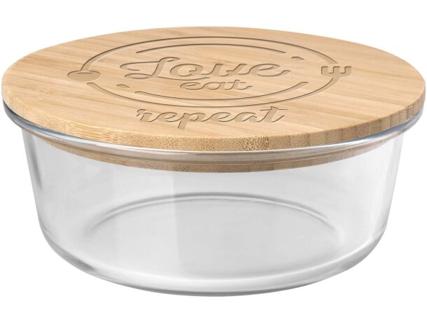 Ensaladera Vista de vidrio borosilicato con tapa de bambú Natural/transparente claro detalle 1