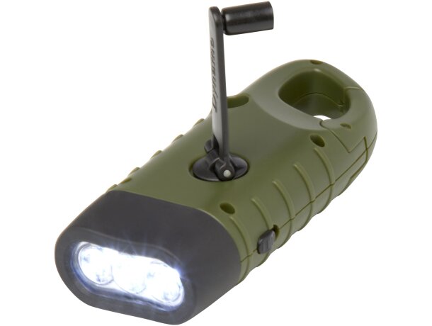 Linterna dinamo solar con mosquetón Helios Verde militar detalle 5