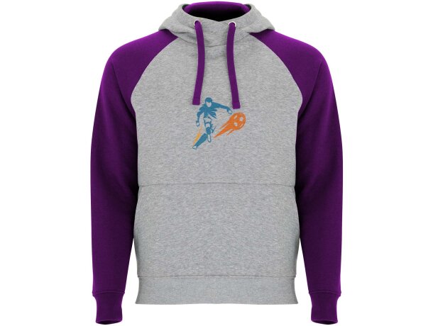 Sudadera con capucha bicolor infantil Roly Badet Gris mezcla/morado detalle 24