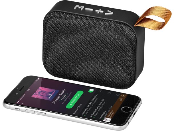 Altavoz Bluetooth Fashion con rejilla de tela tejida Negro intenso detalle 5