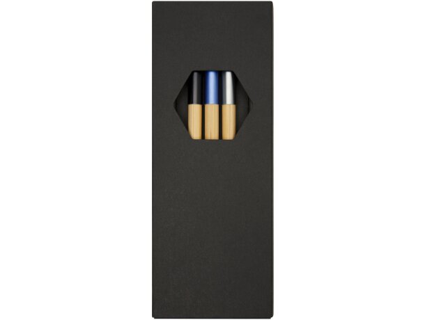 Set de bolígrafos para publicidad en caja negra de madera tinta azul Kerf Negro intenso/natural detalle 5